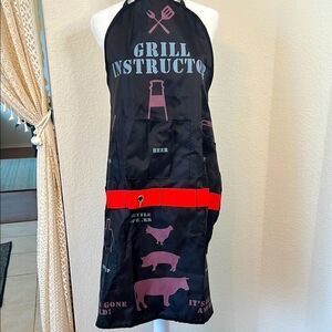 Novelty Black "Grill Instructor" Apron with Red Accents
